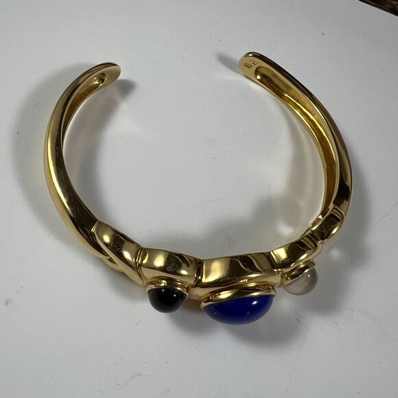 KY LO Jewelry - KY LO 925 Sterling Silver Gold-Tone Cuff Bracelet With Blue Black & White Gemsto